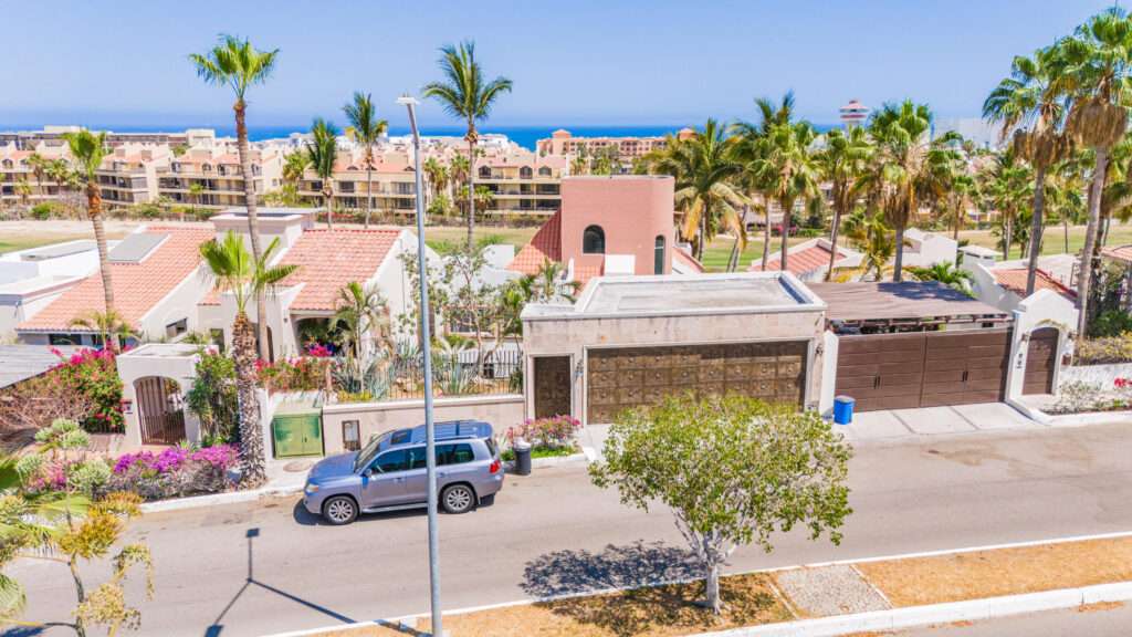 Cabo del Sol Finisterra PRIME LOCATION on the Vidanta Golf Course on popular FINISTERRA ST. Close to everything San Jose has to offer. Walk to shopping, restaurants, the beach & the historic art district. This 3BD/3.5BA property has all the bedrooms on the first level & the living areas on the main floor. Travertine floors, tumbled marble in BA. Great fenced yard with 2 car Garage. Large back yard with plenty of space to ADD A SWIMMING POOL. Great opportunity to MAKE THIS YOUR HOME. A BONUS ROOM off the kitchen is perfect for an office with a door to the exterior or a gym or a media room. Another space on the 3rd floor with custom cabinetry to maximize storage. This community is one of San Joses most sought after, a nice neighborhood with decades of foreign ownership. No HOA DUES! Book appt. in advance to – - 65 Paseo Finisterra, San Jose del Cabo, BS