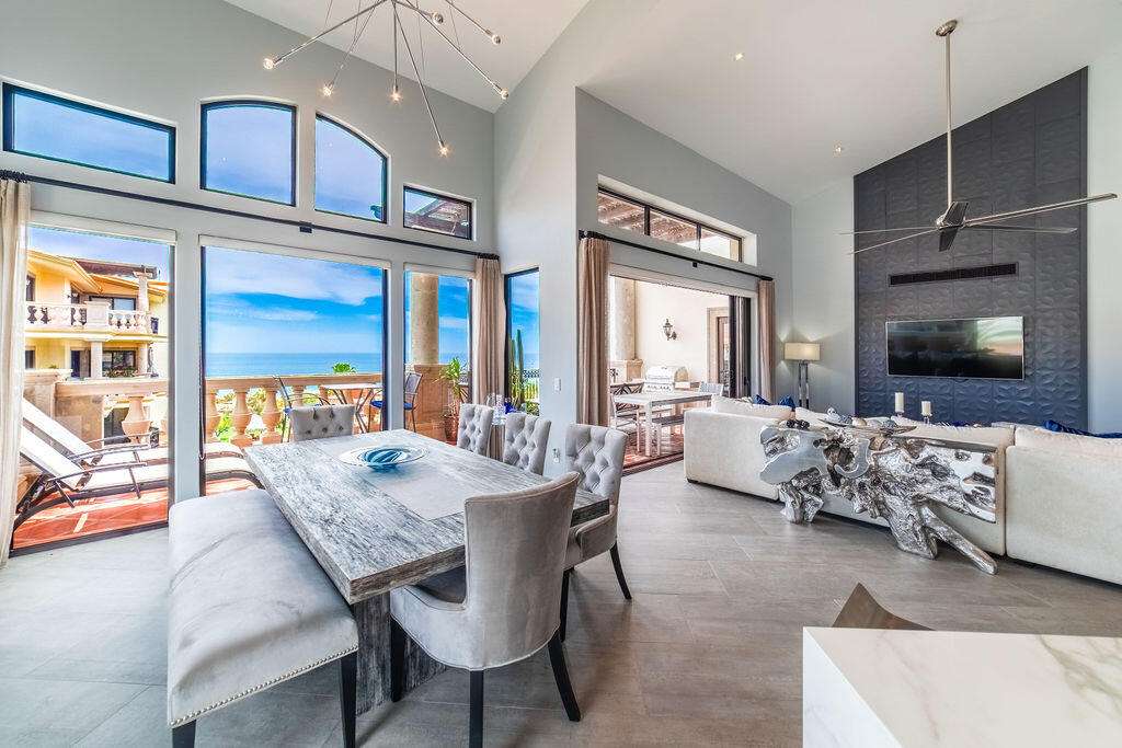 Cabo del Sol Puerta Del Sol-Cdsol Perched to capture sweeping ocean vistas, undoubtably THE MOST ATTRACTIVE & fully updated and remodeled 3-bedroom condo offers a rare blend of luxury, comfort, and elevated design. Vaulted ceilings create a dramatic sense of space and light, while the open-concept layout seamlessly connects the expansive living and dining areas to a generous outdoor terrace--perfect for entertaining or simply soaking in the endless blue horizon.Thoughtfully redesigned, the residence features upgraded finishes throughout, including modernized kitchen and baths, enhanced air conditioning, and high-quality doors and windows built for both style and durability. Each bedroom is well-proportioned, with the primary suite offering a private retreat complete with serene – 16 Upper Four Seasons Drive, Cabo Corridor, BS